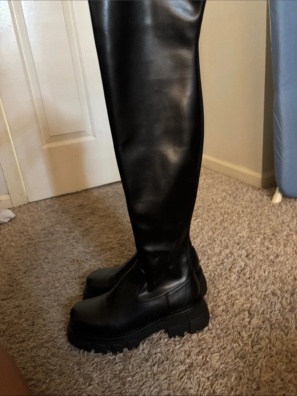 Women's Black Over-the-Knee Chunky Sole Boots